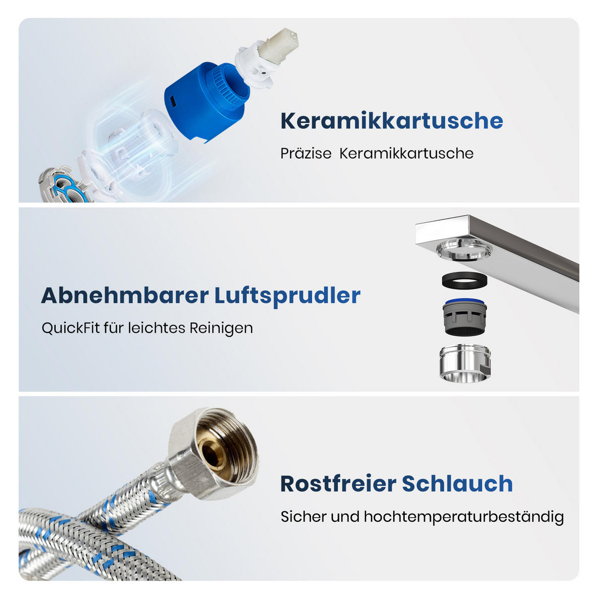 KÜCHENARMATUR mit 360° Drehbar Edelstahl Einhebelmischer Chrom - Chromfarben, Metall (22.5/10.1/30.3cm) - EMKE