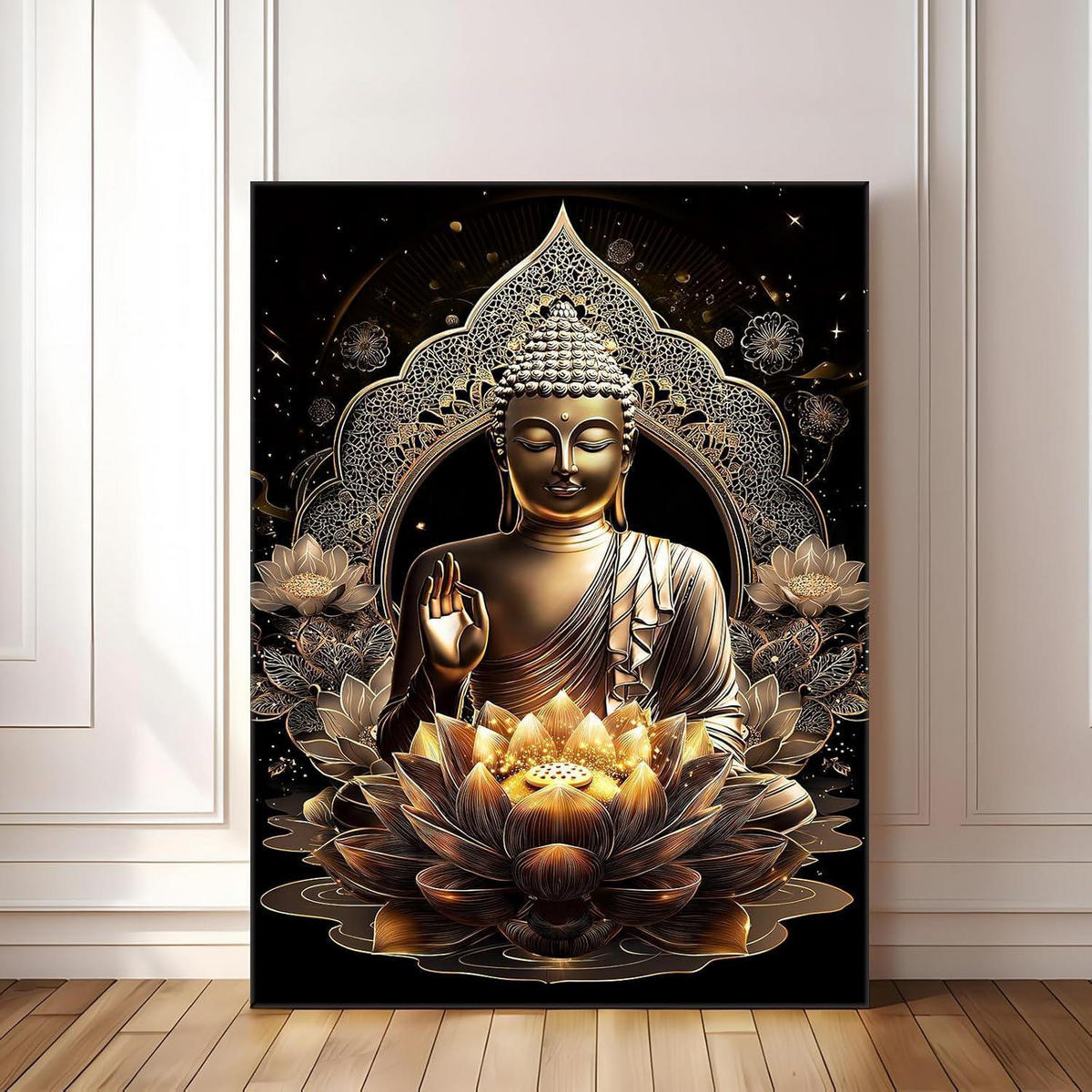 LEINWANDBILD Buddha mit Lotusblumen 30 x 40 cm - Bronzefarben, Textil (40/0.5cm)