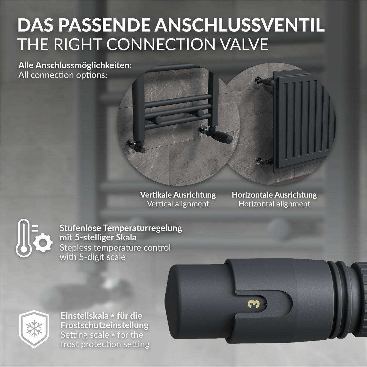 VENTIL K RADIÁTORU 1/2 palce topenní ventil pro radiátory, rohový ventil, antracit - antracitová, kov (3/3.9/4.3cm) - LuxeBath