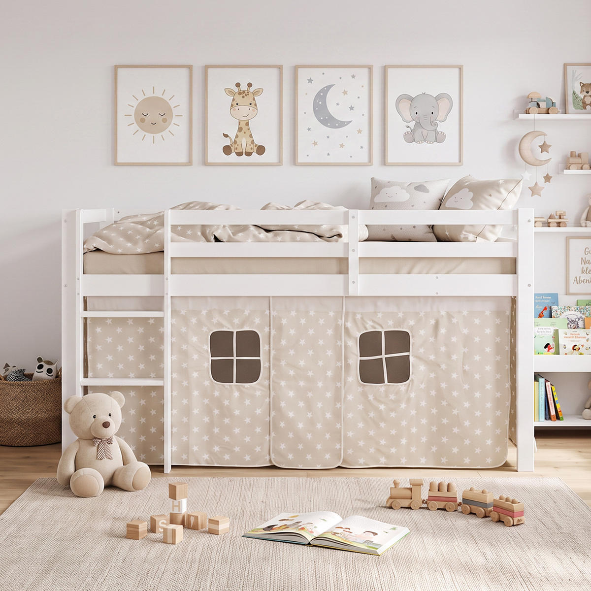 HOCHBETT 90/200 cm mit Lattenrost Sterne - Weiß, Holz (90/200cm) - Homestyle4u