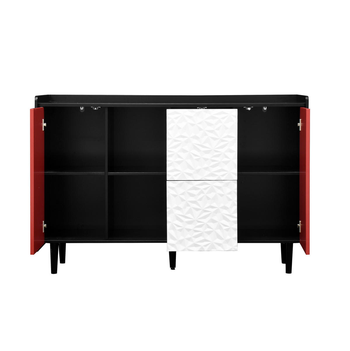 SIDEBOARD aus MDF 40x120x80 cm Schwarz/Rot mit 2 Schubladen, offenem Stauraum und Schrankfach - Schwarz, Holzwerkstoff (120/80/40cm) - Modfu