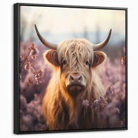 LEINWAND Bilder mit Rahmen - Schottischer Hochländer - Frühling - Hochland - 50x50 - Hellrosa, Textil (50/50cm) - MuchoWow
