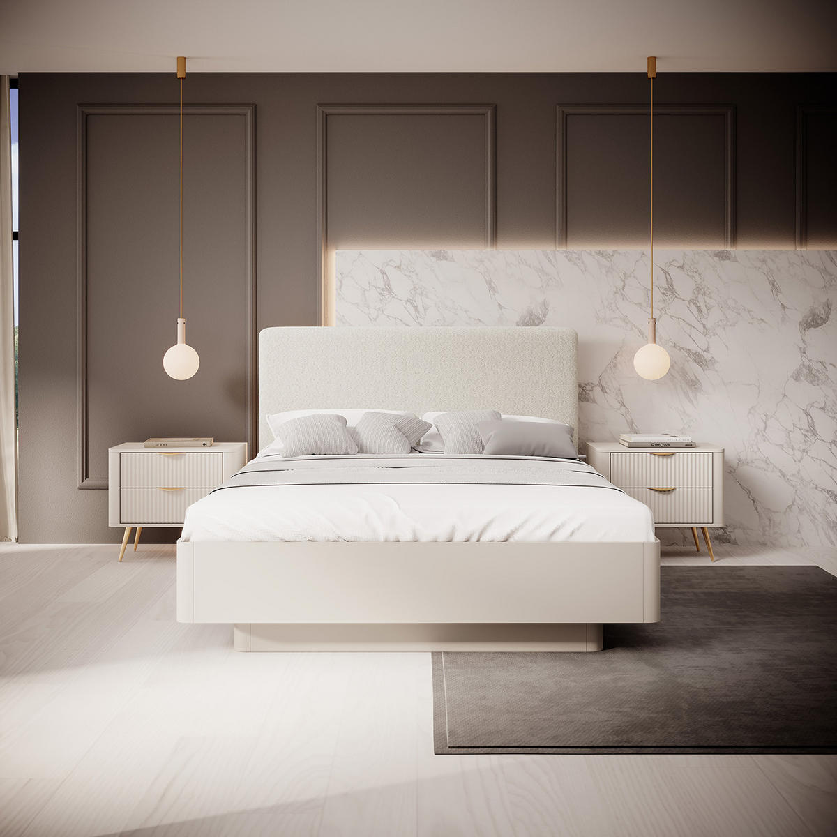 SCHLAFZIMMER-SET Lante beige 3-teilig mit Metall-Lattenrahmen - Beige, Holz/Metall (160/200cm) - Feldmann-Wohnen