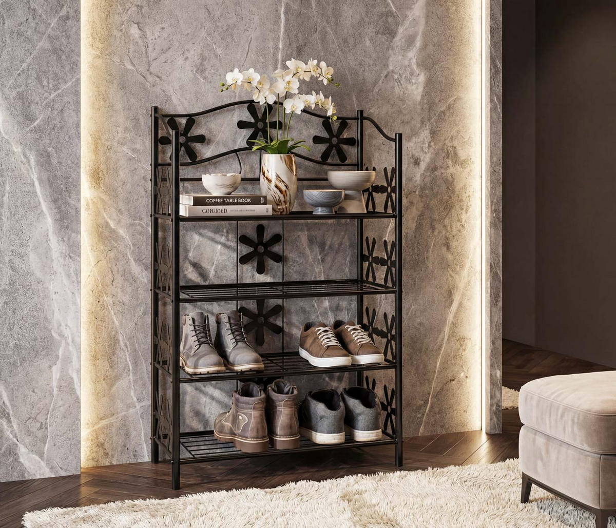 SCHUHREGAL Schwarz - Schwarz, Metall (60/90/30cm) - MCW