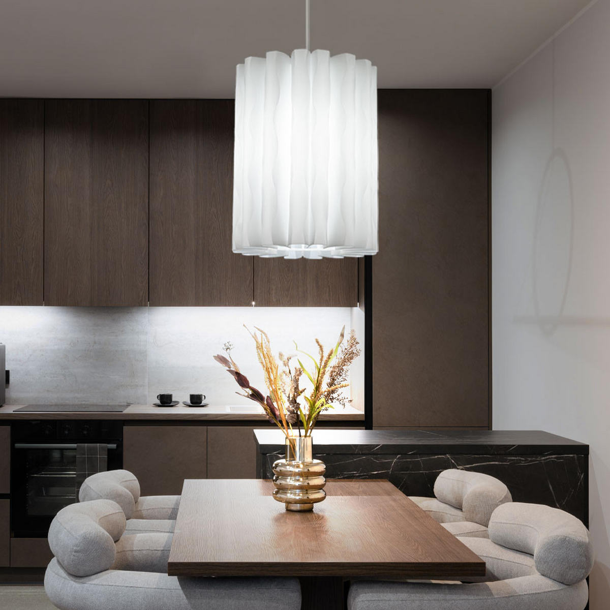 LED HÄNGELEUCHTE gewellt Weiß - Weiß, Kunststoff (27/27/135cm) - Esto