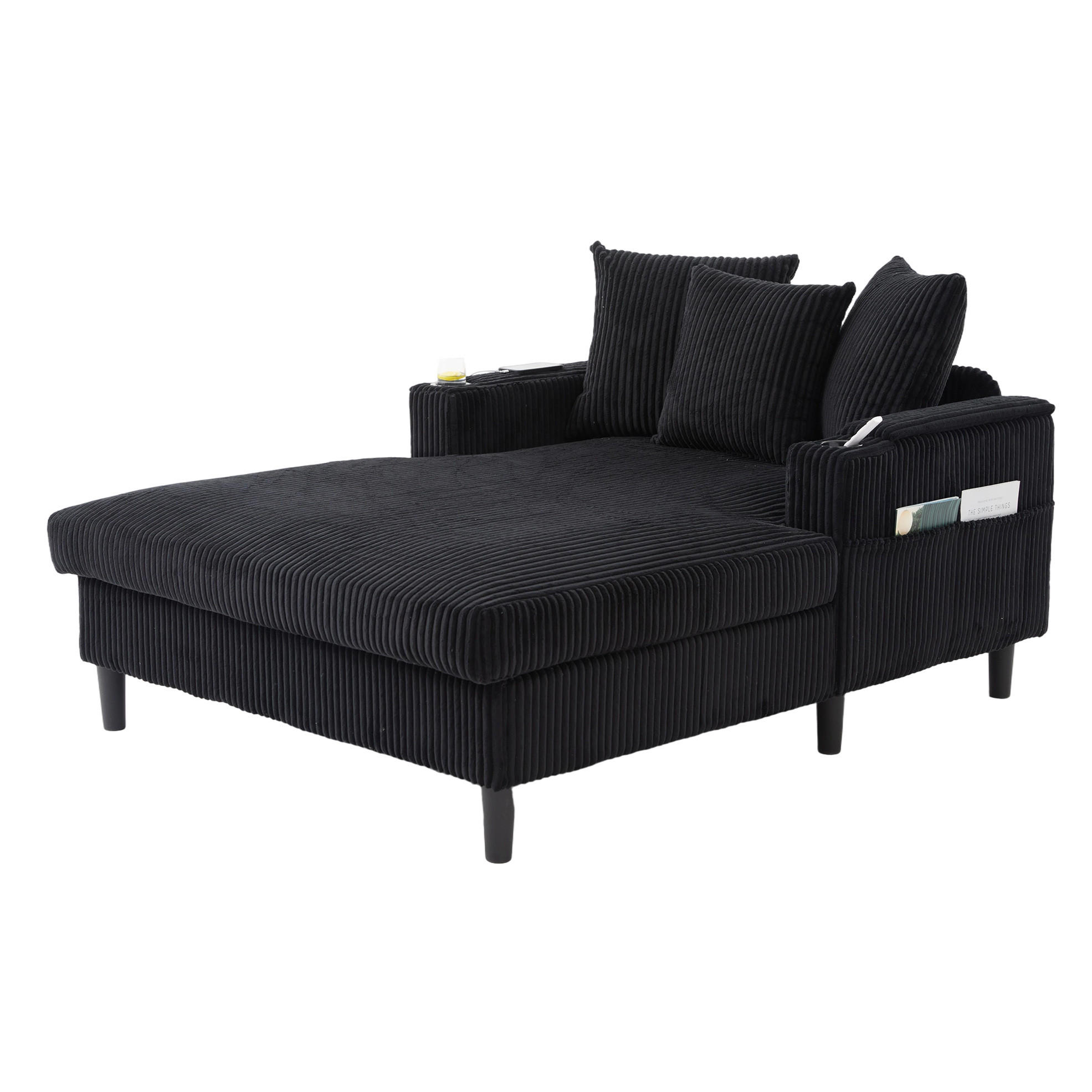 SCHLAFSOFA 129/170/70 cm aus Cord mit LED-Beleuchtung und USB-Anschluss Schwarz - Schwarz, Textil (170/70/129cm) - Modenvie