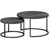 COUCHTISCH rund 2er Set Stapelbarer Beistelltisch mit Metallrahmen, Schwarz - Dunkelgrau, Metall (78.5/78.5/46.5cm) - HOMCOM