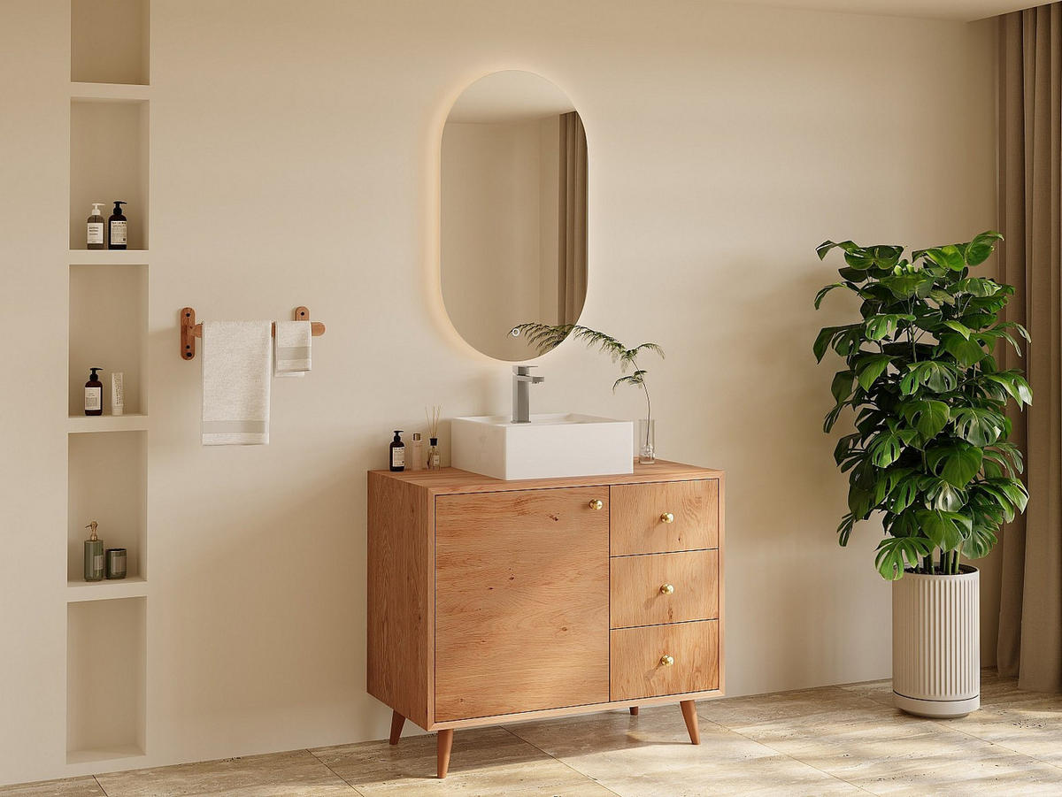 EINZELWASCHTISCH - 93 cmcm x 50 cmcm - Holz, Platte - Naturfarben Hell - ZARENO - Naturfarben, Holz (93/80.5/50cm) - Vente-Unique