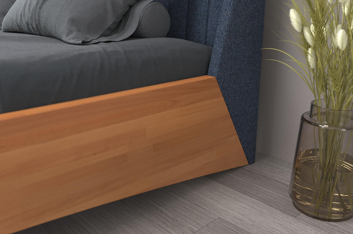 MASSIVHOLZBETT Ulf 180/200, schwebende Optik, Naturfarben-Denim Blau - Buchefarben, Holz/Buchenholz (180/200cm) - Visby