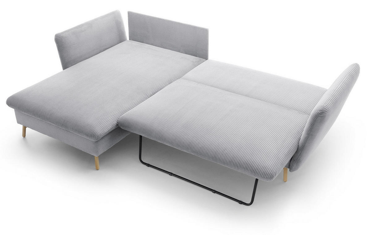 ECKSOFA Savona L-Form 260 cm, Cordstoff, Links, Hellgrau - Hellgrau, Holz (258/167cm) - Emporius