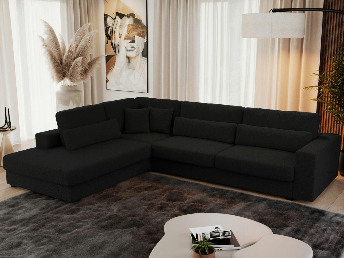 ECKSOFA Savona Schwarz Boucle - links - Schwarz, Kunststoff/Textil (316/249cm) - MKS