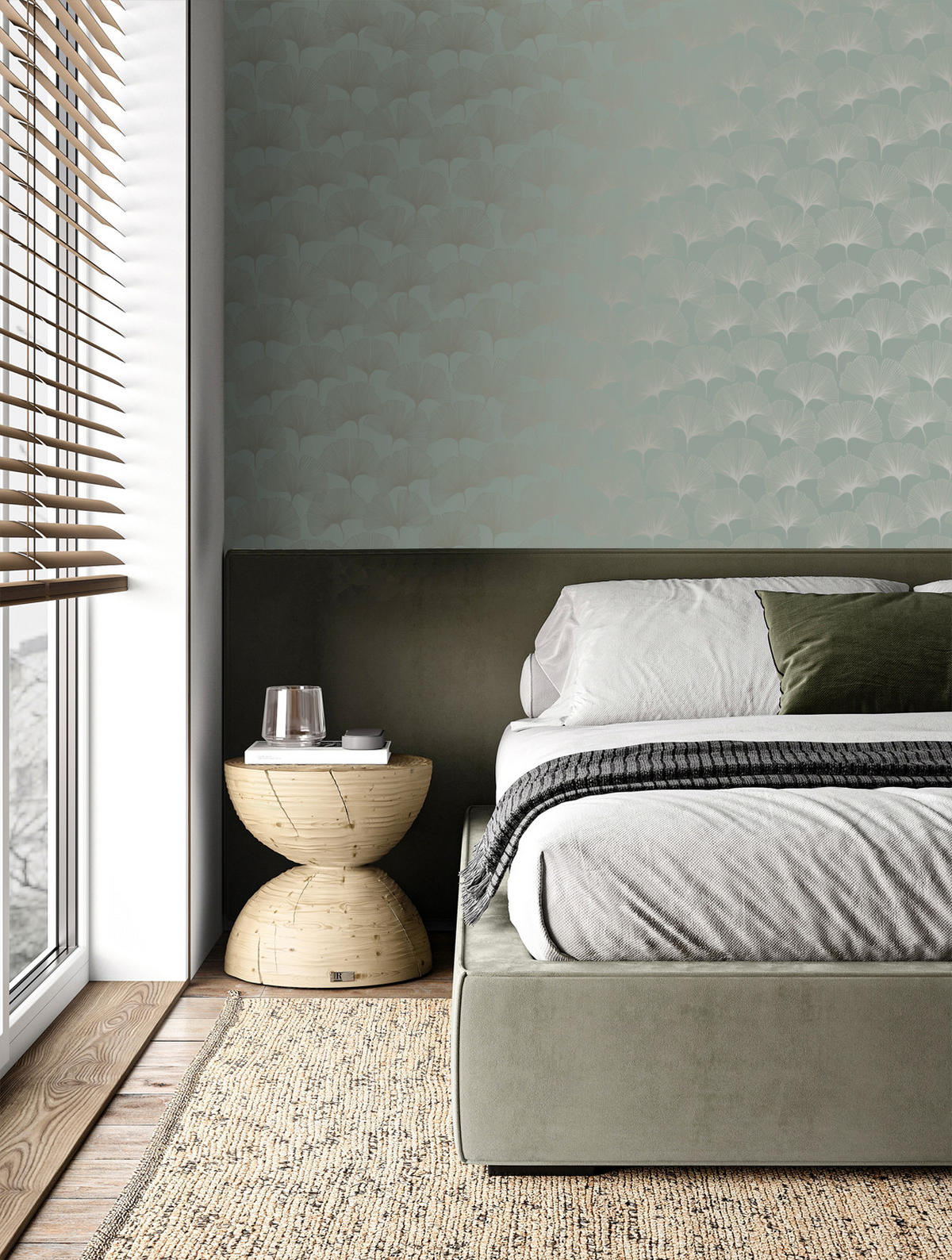 TAPETE Ginkgoblätter 53 cm x 10.05 m - Grün, Papier (53/1000cm) - Origin Wallcoverings