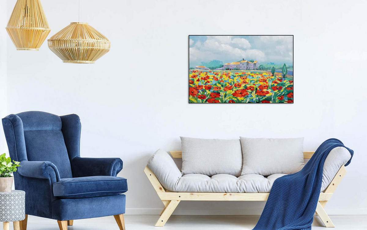 RUČNE MAĽOVANÝ AKRYLOVÝ OBRAZ 93/63 cm, viacfarebný, prírodný a botanický motív - viacfarebná, drevo/textil (93/63cm) - KUNSTLOFT