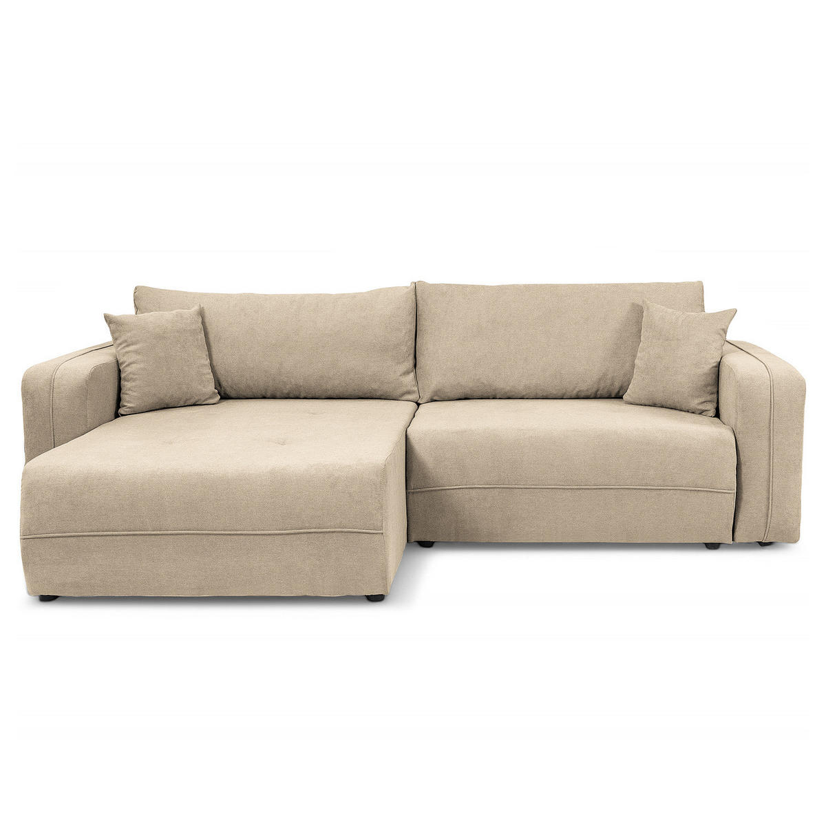 ECKSOFA mit Schlaffunktion - 244 cm - Creme/Schwarz, Kunststoff/Textil (244/145cm) - home24