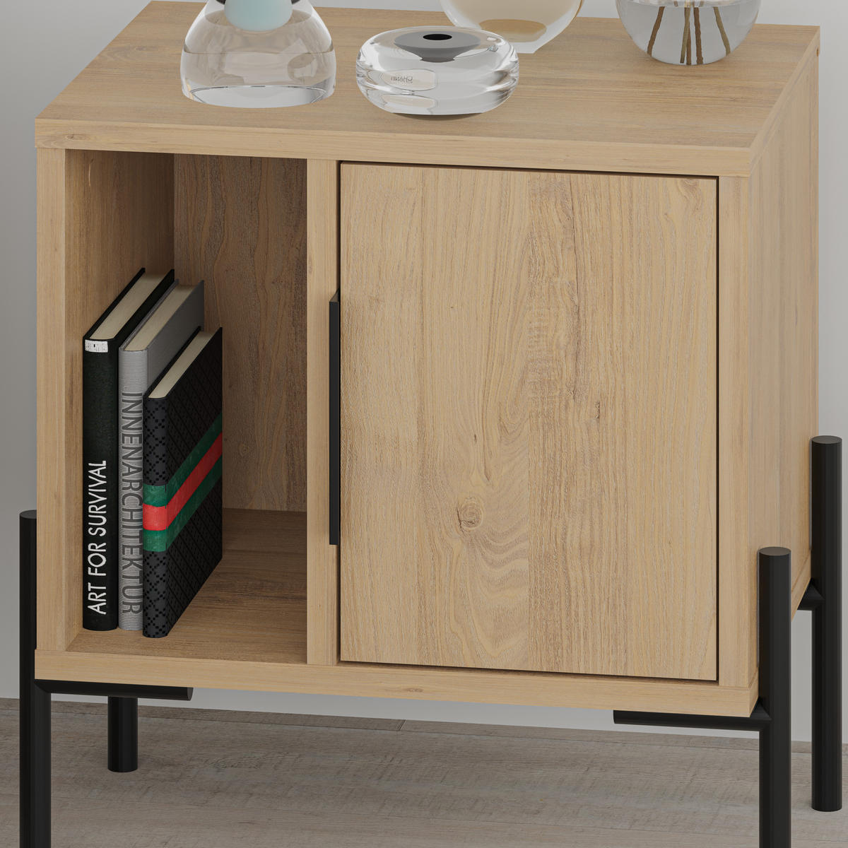 NACHTTISCH Glynn Z106 Eiche 45/35/50 cm - Eichefarben/Schwarz, Holzwerkstoff/Metall (45/50/35cm) - Decortie