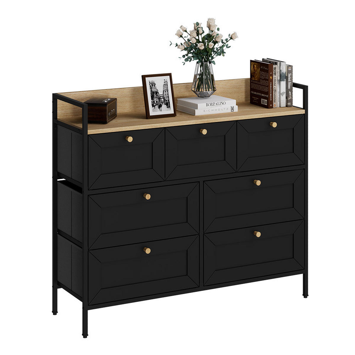KOMMODE Belaro Schwarz 98 x 85 cm mit 7 Schubladen - Schwarz, Holzwerkstoff (98/85/30cm) - Vicco