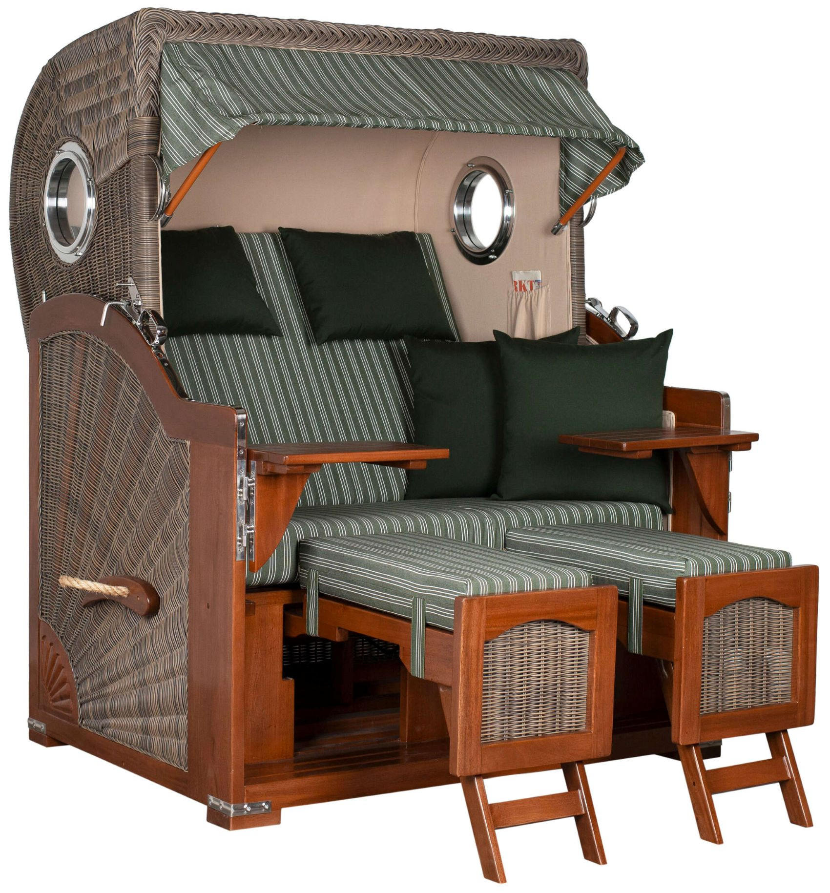 STRANDKORB 2-Sitzer Düne Mahagoni 504 - Braun/Grün, Holz (125/170/80cm) - Mr. Deko