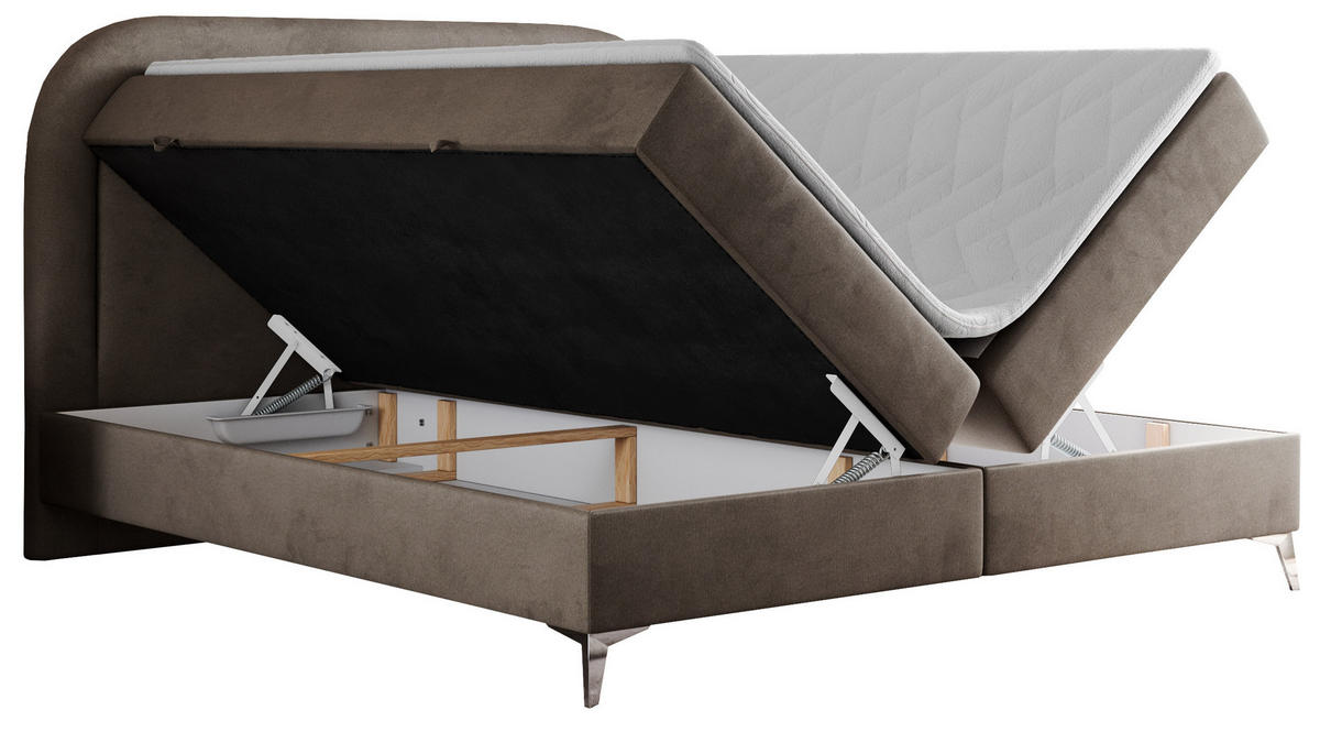 BOXBETT EIRA 200/200 Braun Velvet - H3 - Silberfarben/Braun, Holz/Textil (200/200cm) - MKS