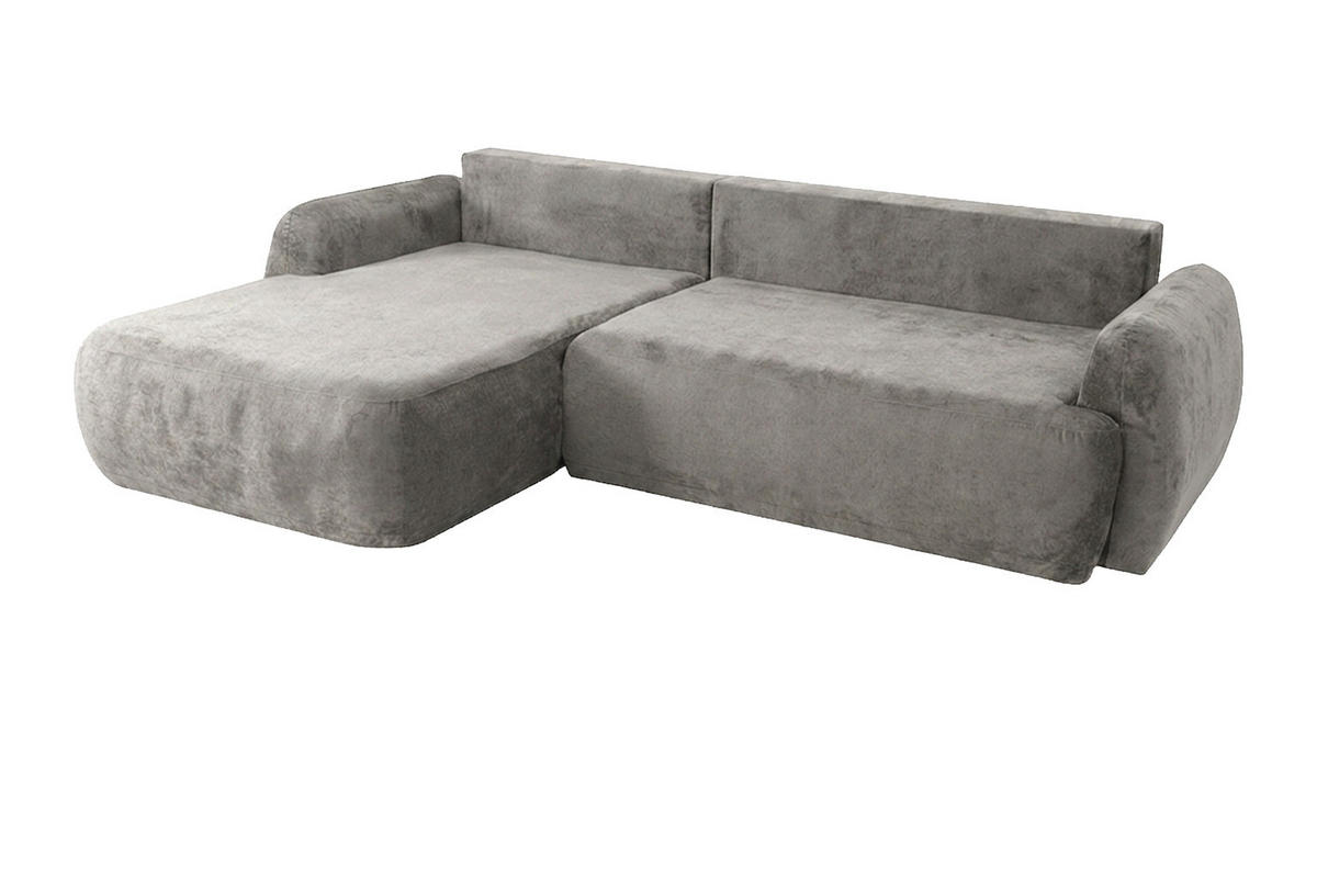 ECKSOFA Mit Schlaffunktion Und Bettkasten, Chenille-Stoff Perfecto, Grau, Links, HELA II - Grau, Holz (280/184cm) - Kaiser Möbel
