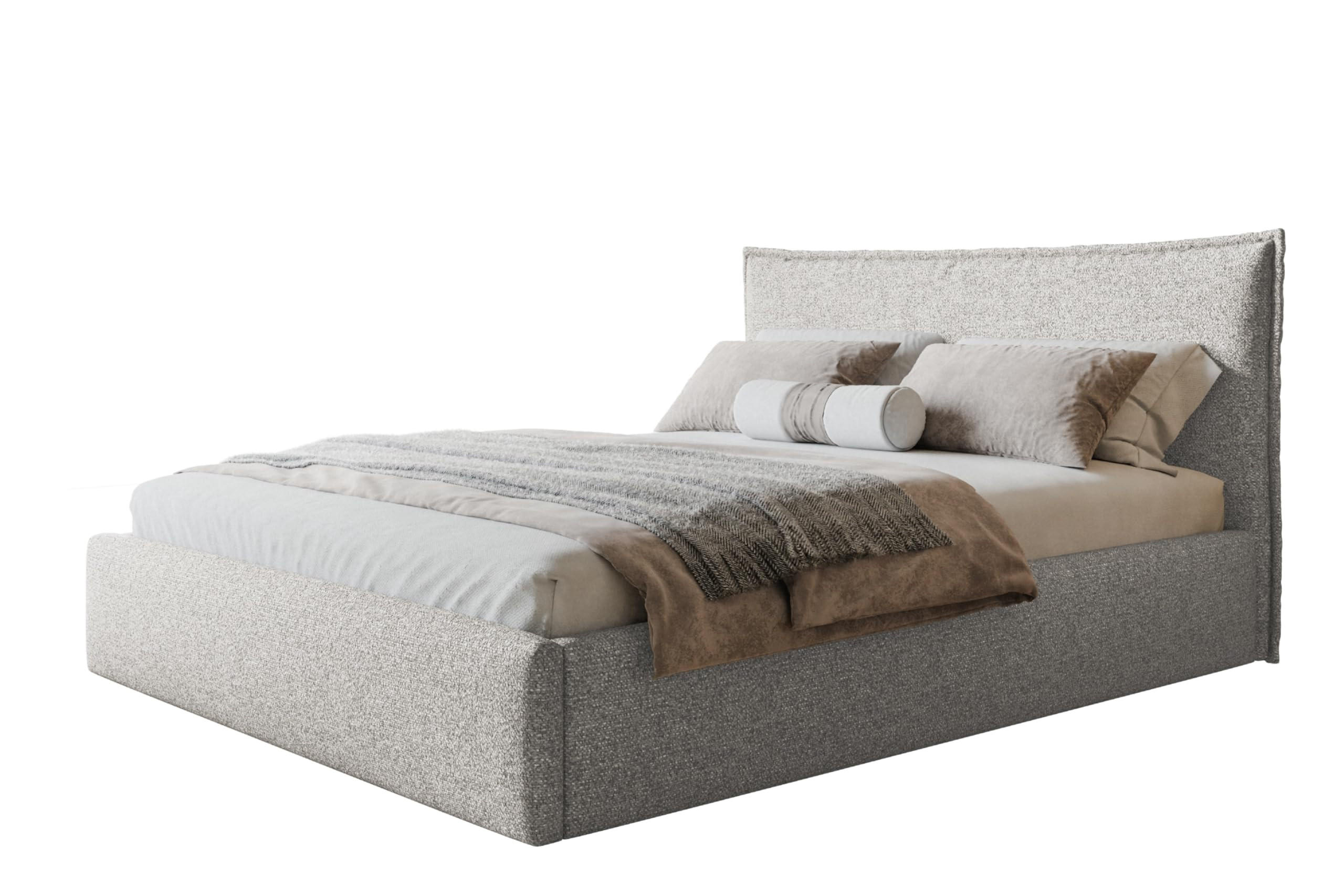 BETT 140x200 - Polsterbett mit Bettkasten und Holzrahmen - Modern Betten - Eleganter Puente-Stoff - Kollektion Rimini - Grau - Grau, Holz/Textil (140/200cm) - Alpi-Möbel