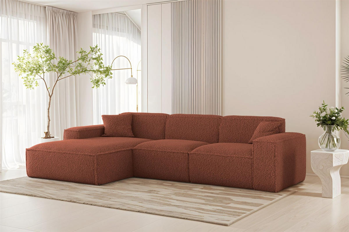 ECKSOFA Celes Premium In Sven - Rotbraun, Holzwerkstoff/Textil (266/165cm) - Fun Möbel