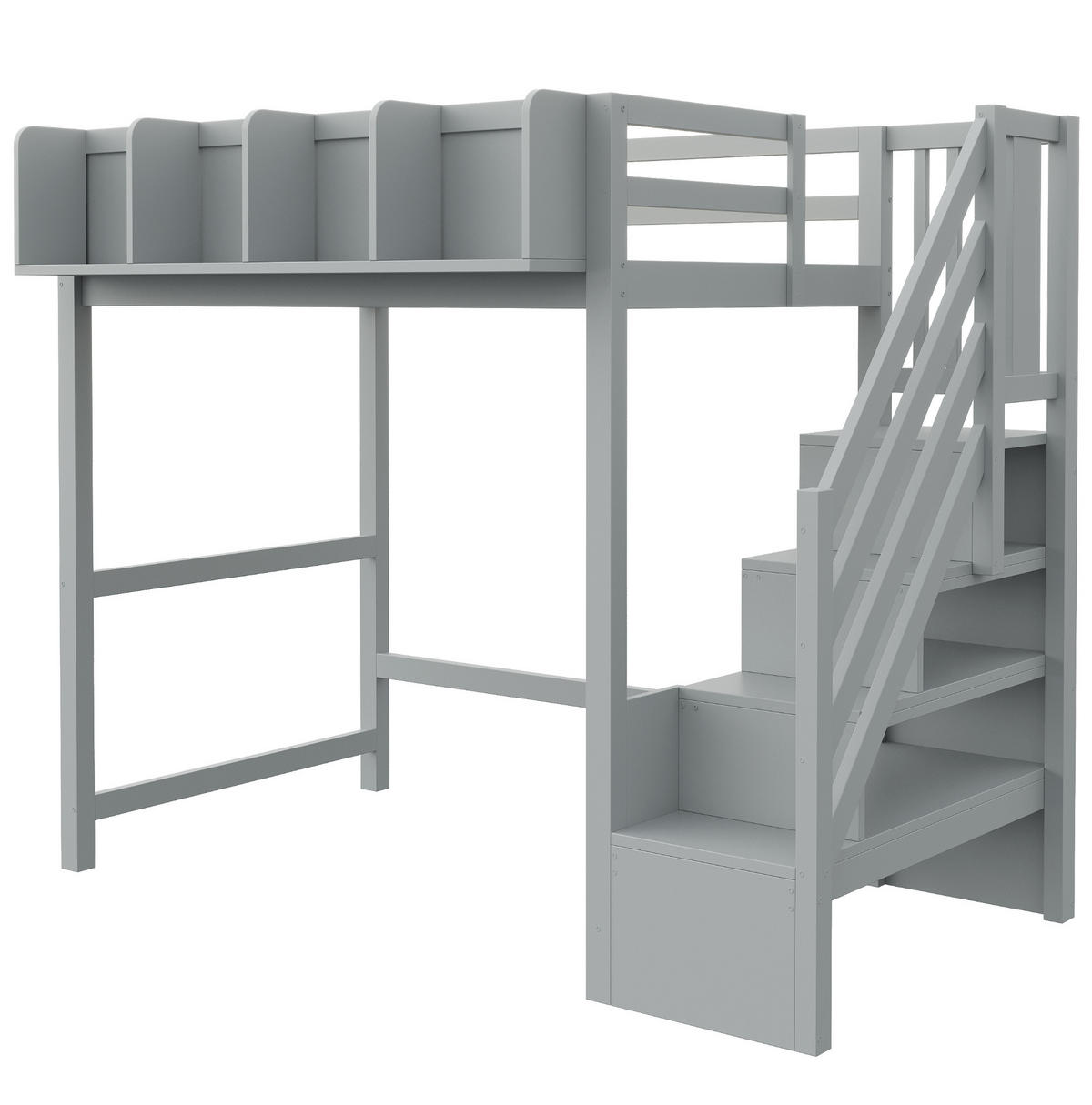 HOCHBETT 90/200 cm Grau mit LED, Stauraum und Lattenrost - Grau, Holz (90/200cm) - MIVRAY