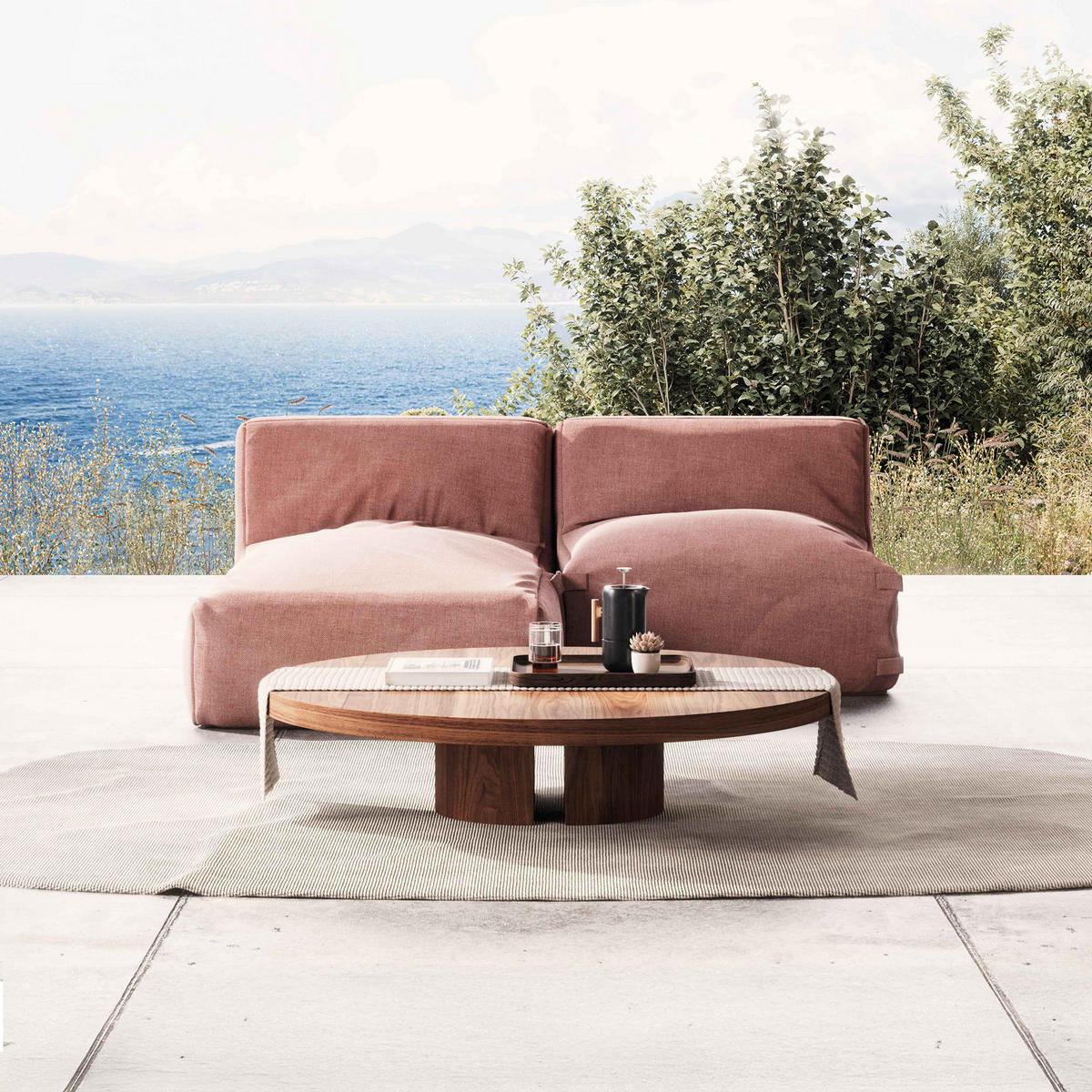GARTENSOFA mit 2 Sitzplätzen, Terrakotta - Braun, Textil - Oviala