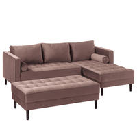 ECKSOFA - Samt - Dunkelbraun/Mauve, Birkenholz/Textil (201/155cm) - home24