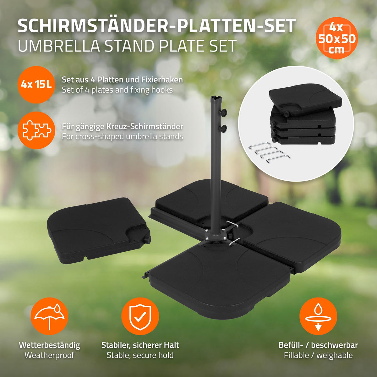 SCHIRMGEWICHT für Ampelschirm 4-teilig Schwarz aus Kunststoff - Schwarz, Kunststoff (105/51cm) - ML-DESIGN