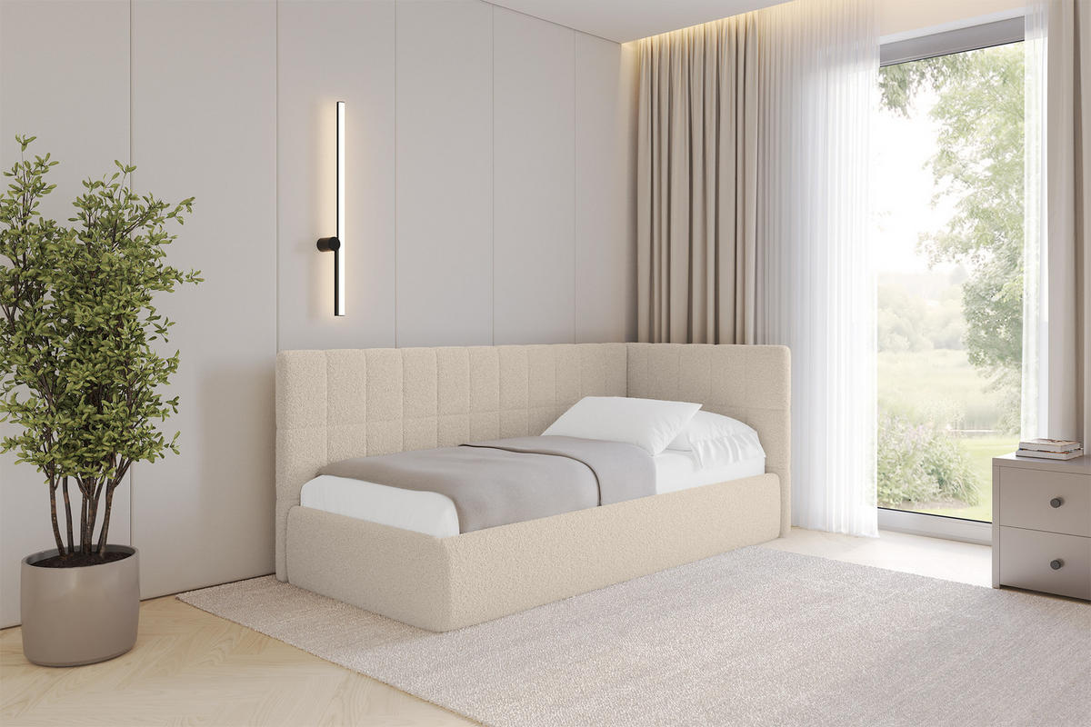EINZELLBETT Jugendbett mit Bettkasten, Links - TULY 90x200 Dunkelbeige - Cappuccino, Holzwerkstoff/Textil (90/200cm) - ALTDECOR