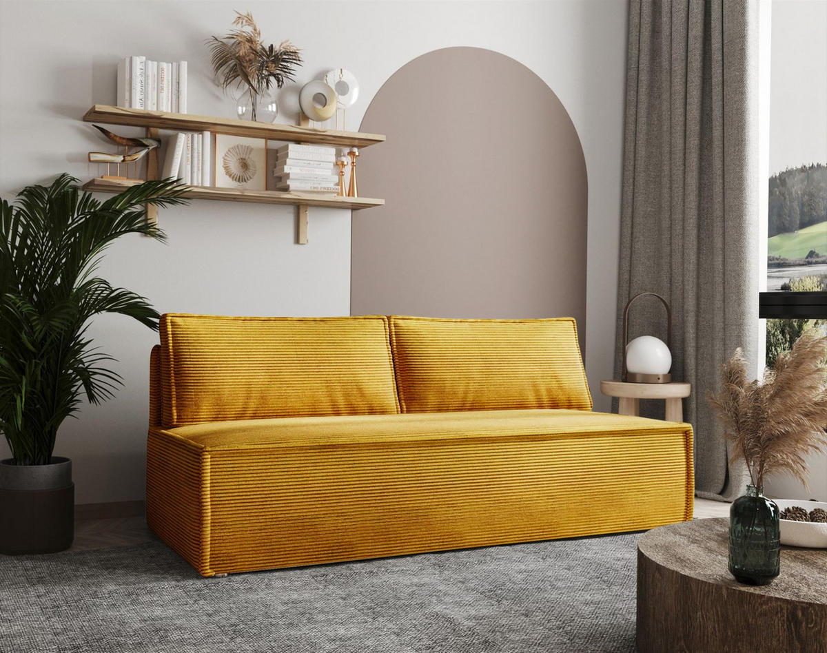 SCHLAFSOFA Amanda In Zoom - Currygelb, Holzwerkstoff/Textil (200/89/100cm) - Fun Möbel