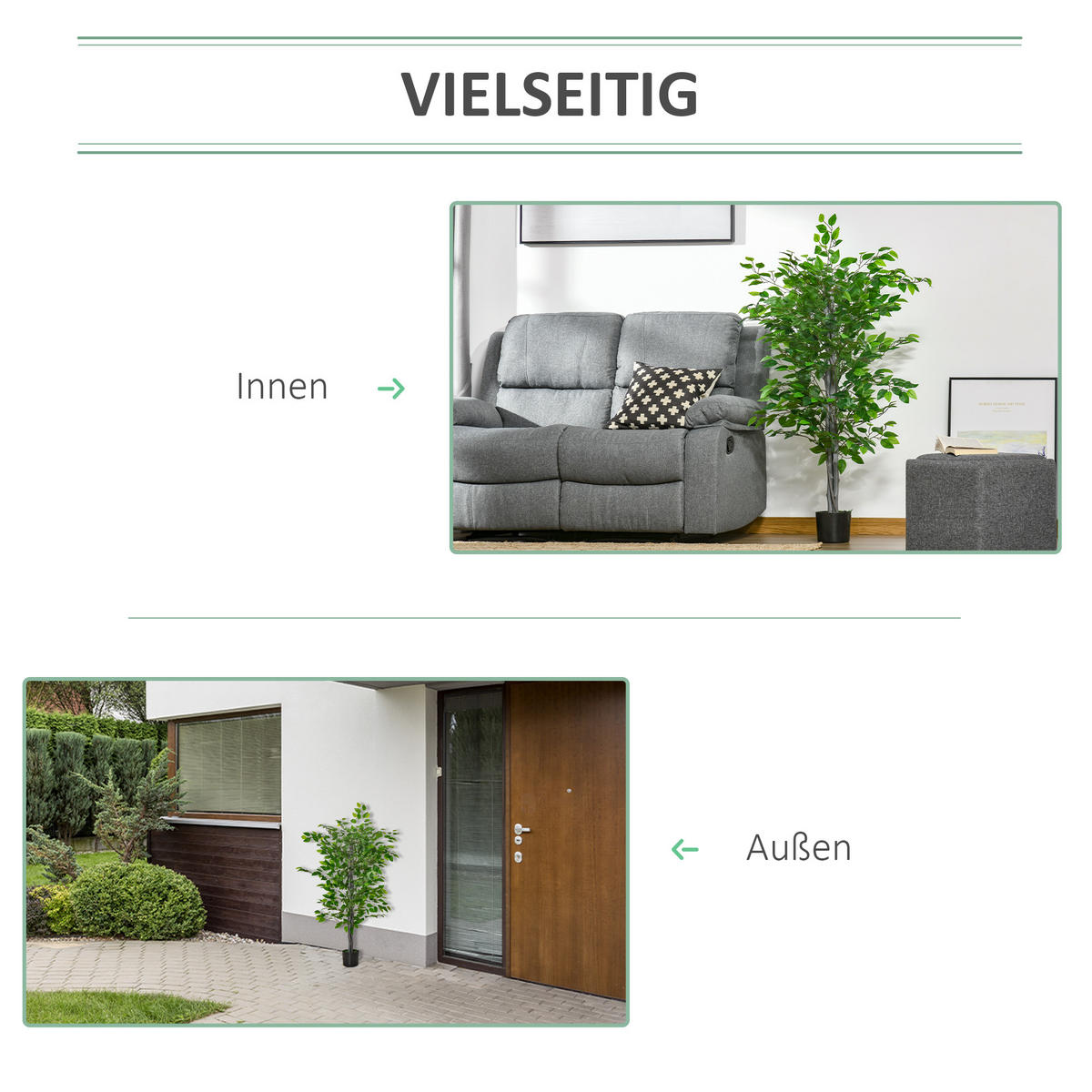 KÜNSTLICHER Ficusbaum groß 135 cm Kunstpflanze, Künstliche Pflanzen im Topf - Grün, Kunststoff (135cm) - HOMCOM