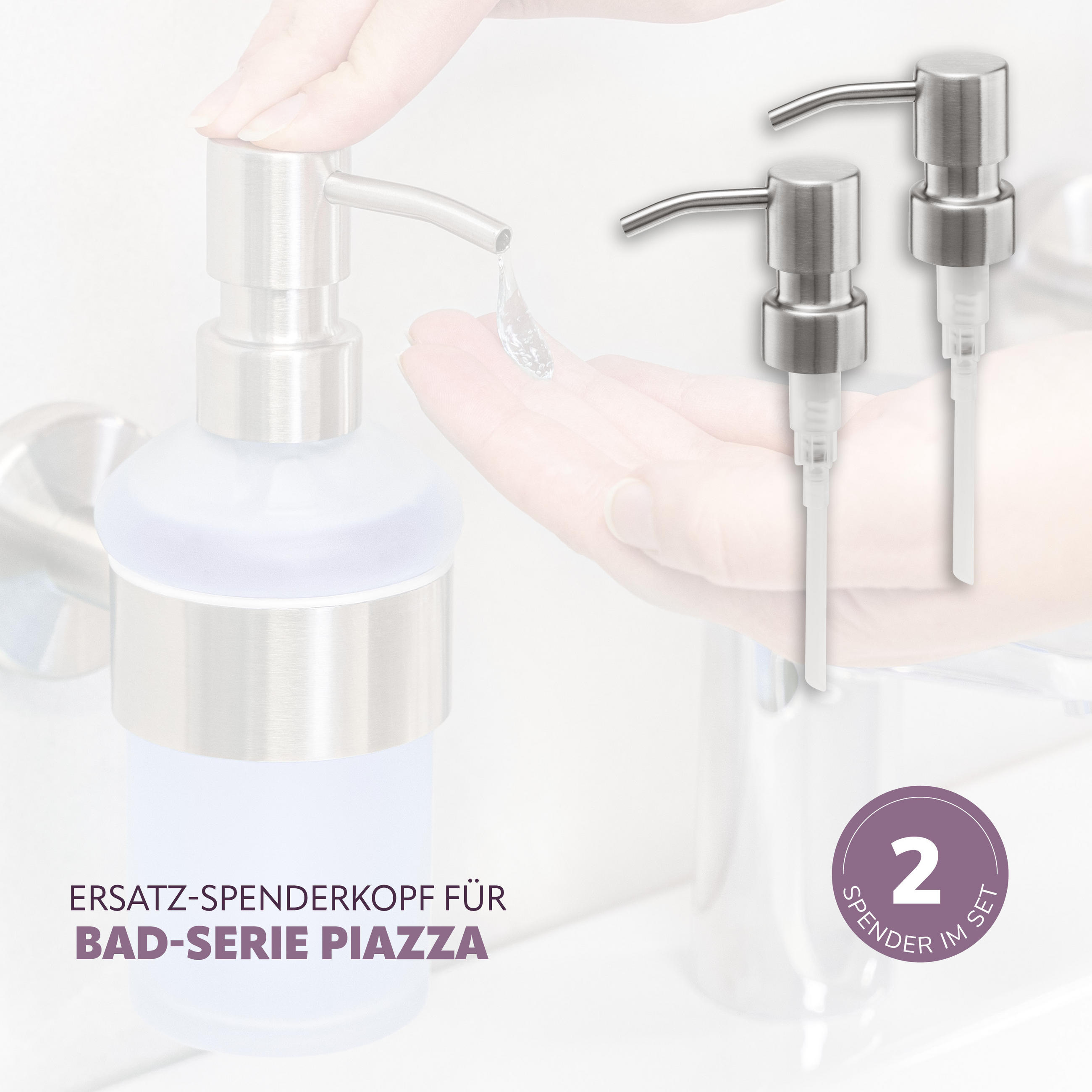 ERSATZ-SEIFENSPENDERPUMPKOPF PIAZZA 2er-Set, Edelstahl, matt - Edelstahlfarben, Metall (3/16.5/7cm) - bremermann