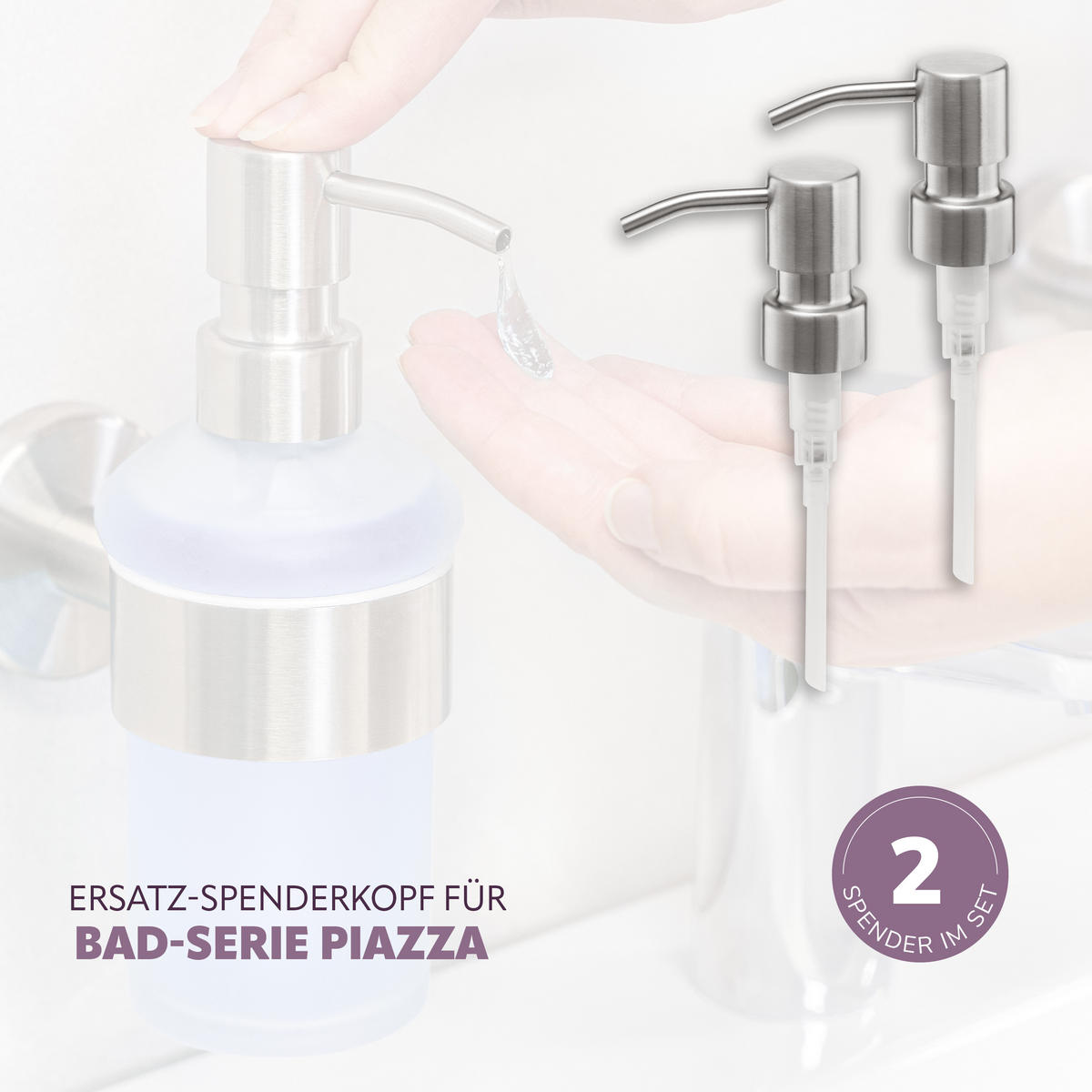 ERSATZ-SEIFENSPENDERPUMPKOPF PIAZZA 2er-Set, Edelstahl, matt - Edelstahlfarben, Metall (3/16.5/7cm) - bremermann