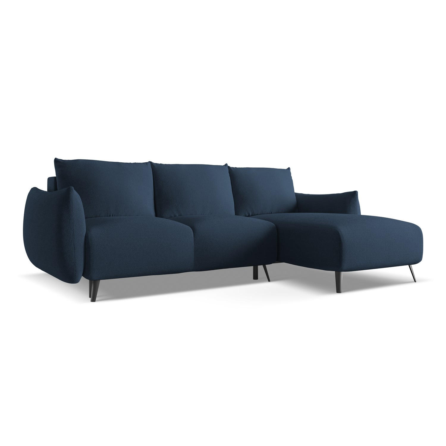 ECKSOFA mit Schlaffunktion Chenille Stoff Blau - Blau/Schwarz, Textil/Metall (242/162cm) - LaMiaSofa