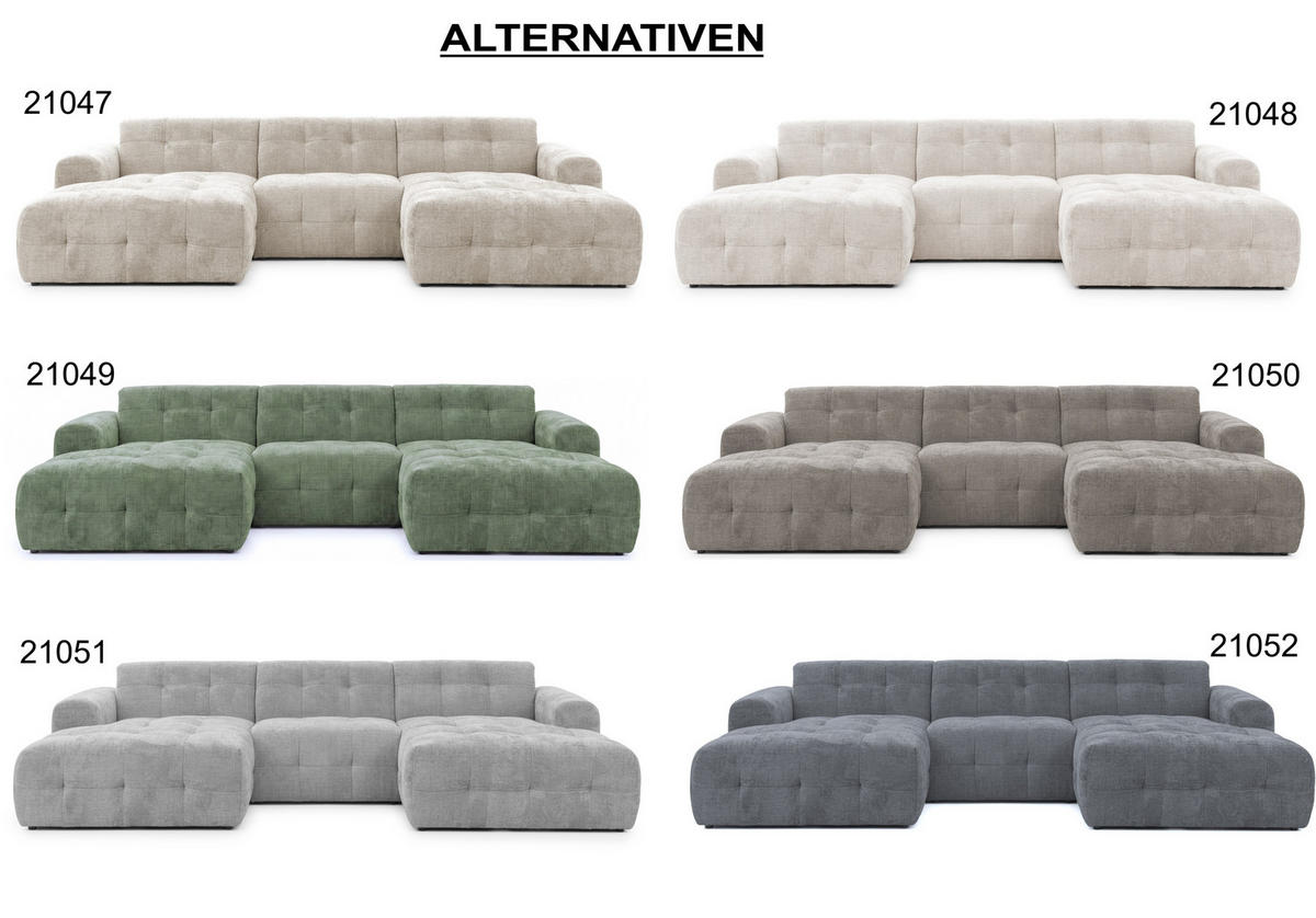 WOHNLANDSCHAFT in U-Form mit raffinierten Steppungen, 6-Sitzer, Wellenunterfederung, B323/T161/H79 cm, Chenille-Bezug in Hellgrau / 21051 - Hellgrau/Schwarz, Kunststoff/Textil (323/79/161cm) - luma-home
