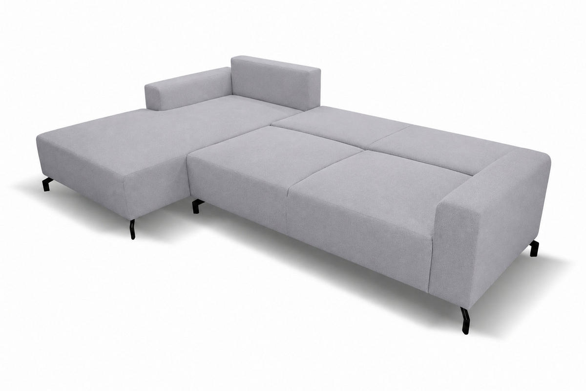 ECKSOFA mit Schlaffunktion Aspen, Grau Velourstoff, Ottomane Links - Hellgrau, Textil (187/312cm) - VENASI MÖBEL