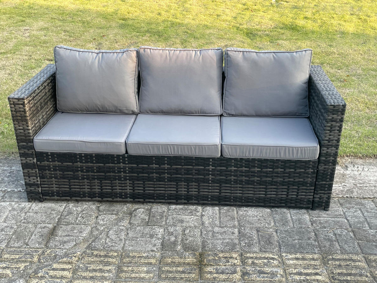 GARTENSOFA Hohe Rückenlehne Polyrattan 11-Sitzer - Dunkelgrau/Grau, Glas/Kunststoff - Fimous