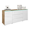 SIDEBOARD Vera 150 mit RGB LED Beleuchtung - Weiß Hochglanz/Eiche Wotan, Holzwerkstoff (150/66/40cm) - MIRJAN24