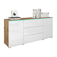 SIDEBOARD Vera 150 mit RGB LED Beleuchtung - Weiß Hochglanz/Eiche Wotan, Holzwerkstoff (150/66/40cm) - MIRJAN24