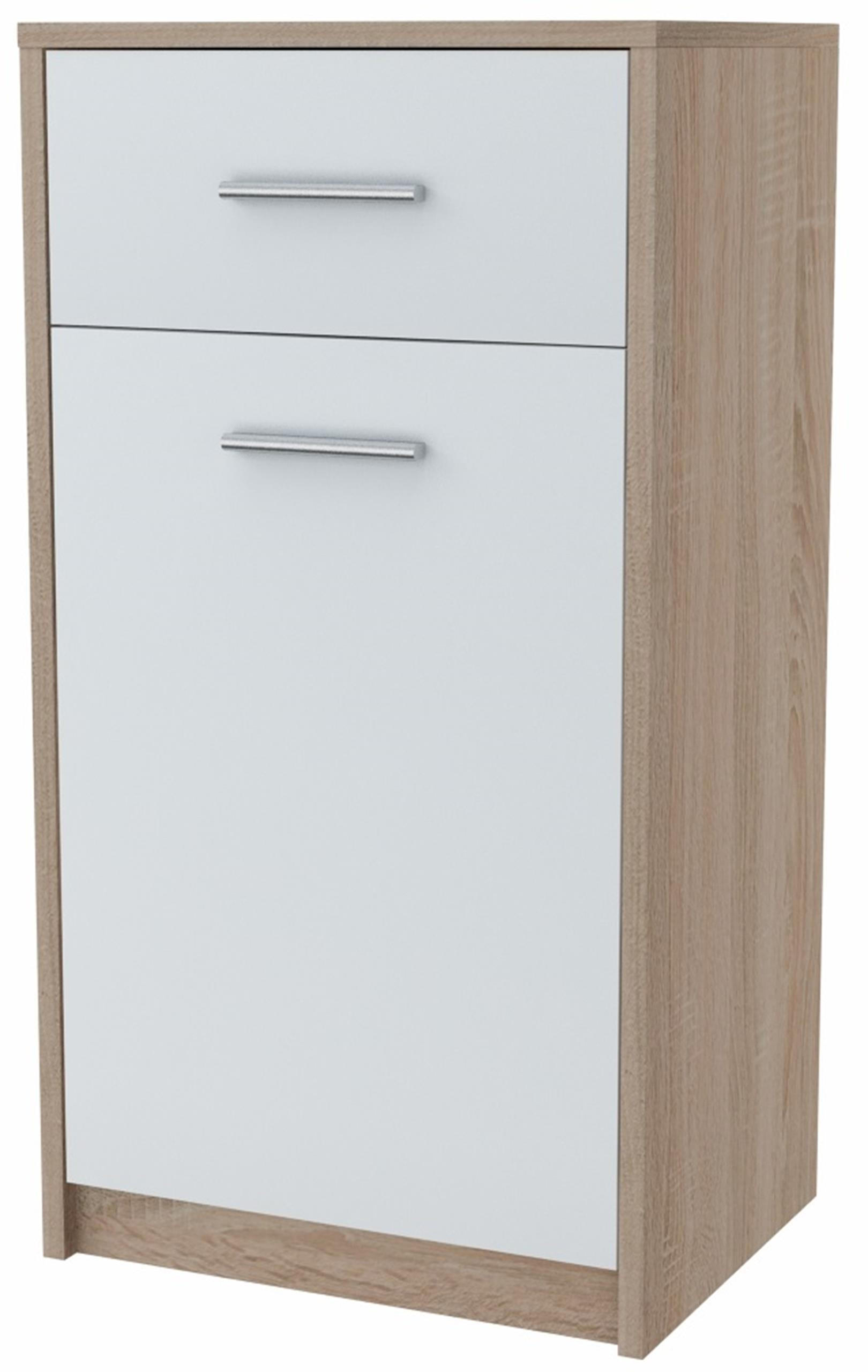 KOMMODE Bodo 1D1S Sonoma Eiche-Weiß 40/35/75 cm - Weiß/Sonoma Eiche, Holzwerkstoff (40/75/35cm) - Matkam Möbel
