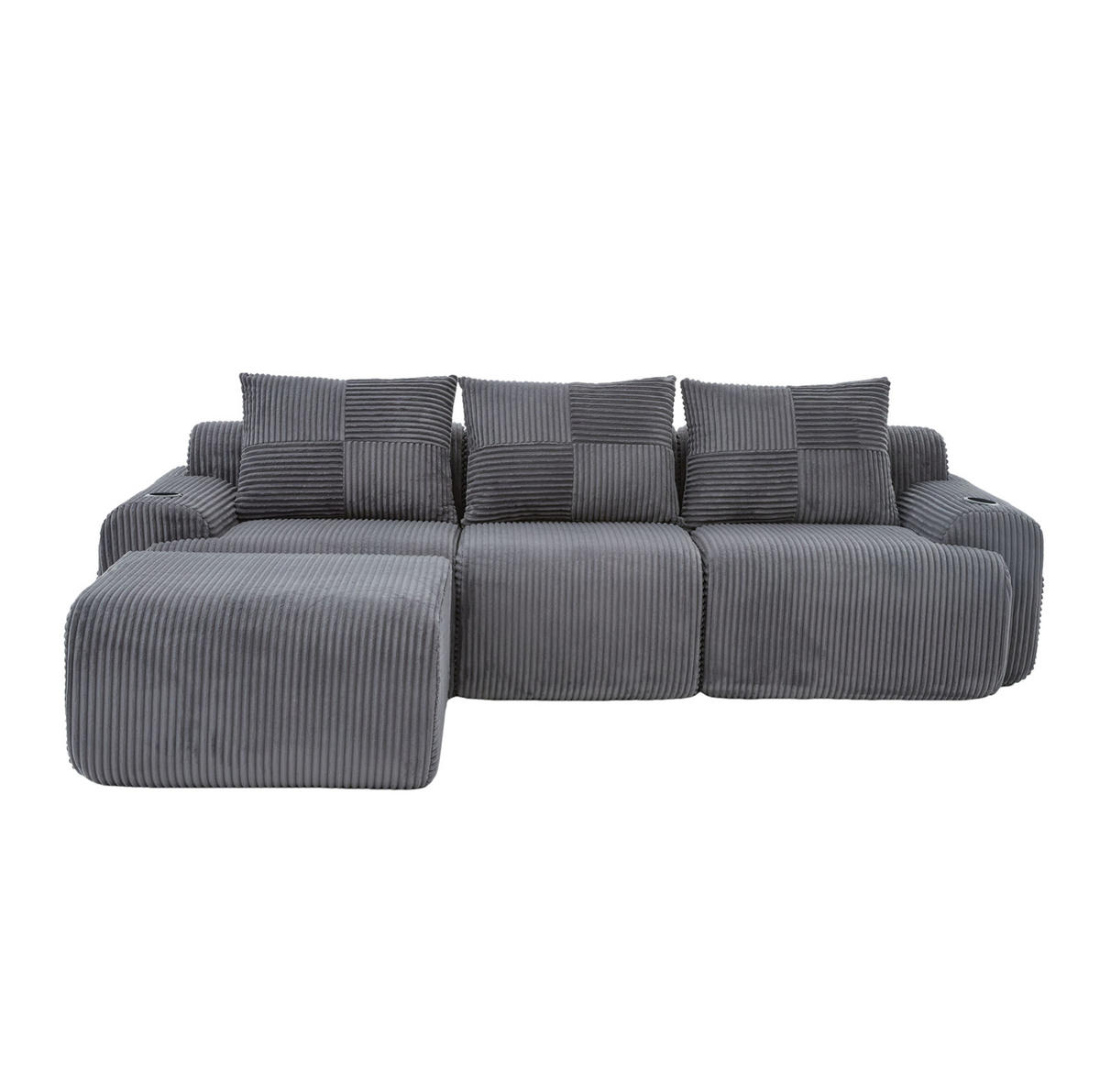 SOFA modular 268 x 174 x 80 cm Corduroy Dark Gray 3-Sitzer - Dunkelgrau, Kunststoff (174/268.1cm) - Meubliv