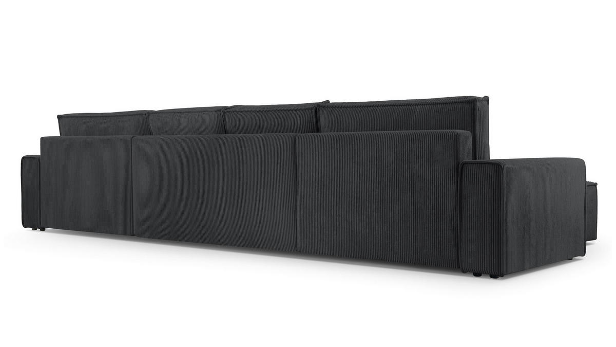 WOHNLANDSCHAFT Cedria Dunkelgrau 389/145/85 cm mit Schlaffunktion - Dunkelgrau/Schwarz, Kunststoff/Textil (389/85/145cm) - AX Living