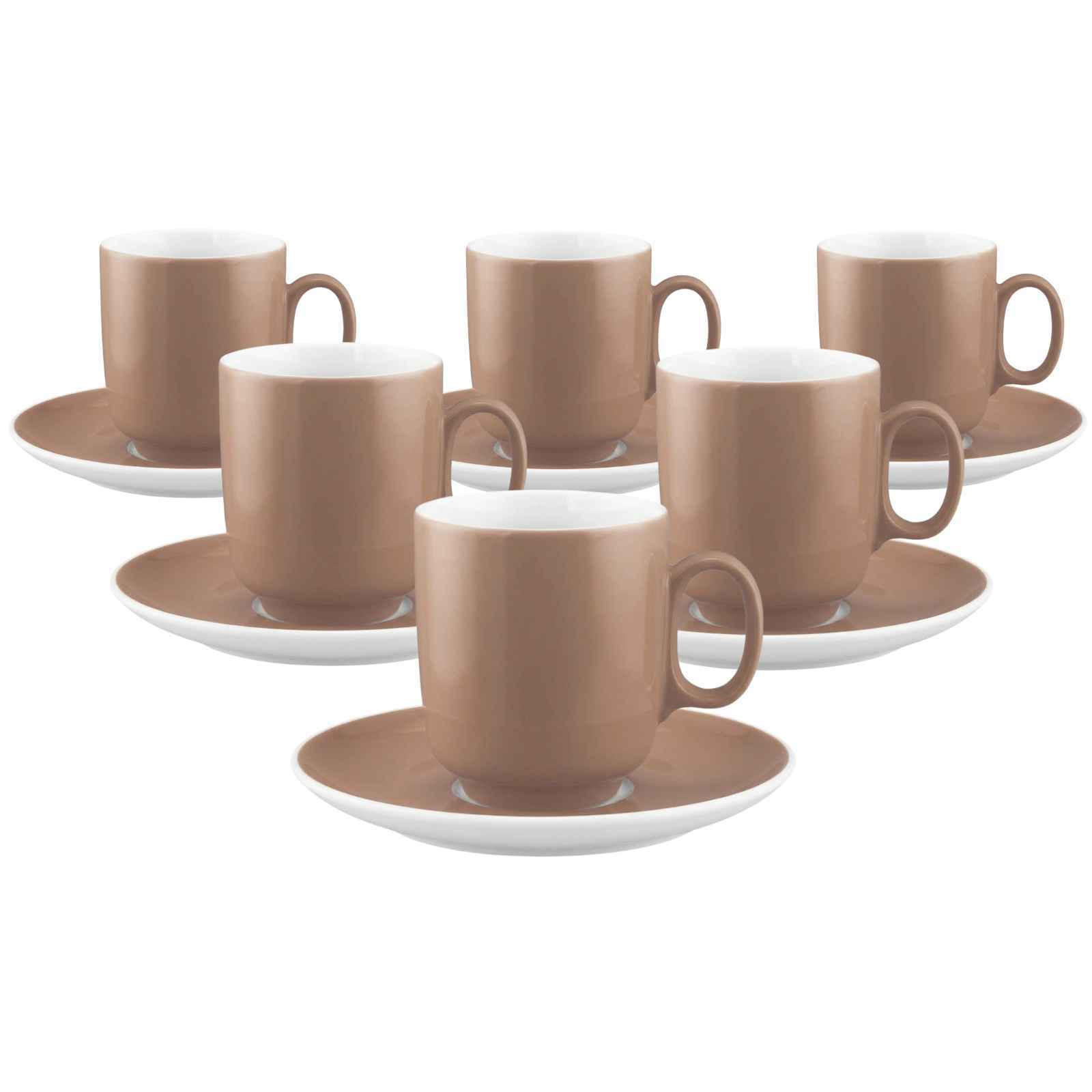 KAFFEEBECHER MIT UNTERTASSEN Sento Home Pure Colors Cocoa Brown 400 ml 6er Set - Hellbraun, Keramik (0.4L) - Seltmann Weiden