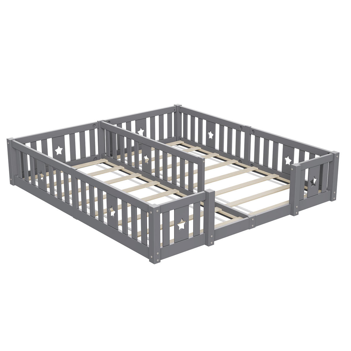 POLSTERBETT 90x200cm weiß Massivholz, Sicherheitsgitter, Montessori-Stil - Weiß, Holz