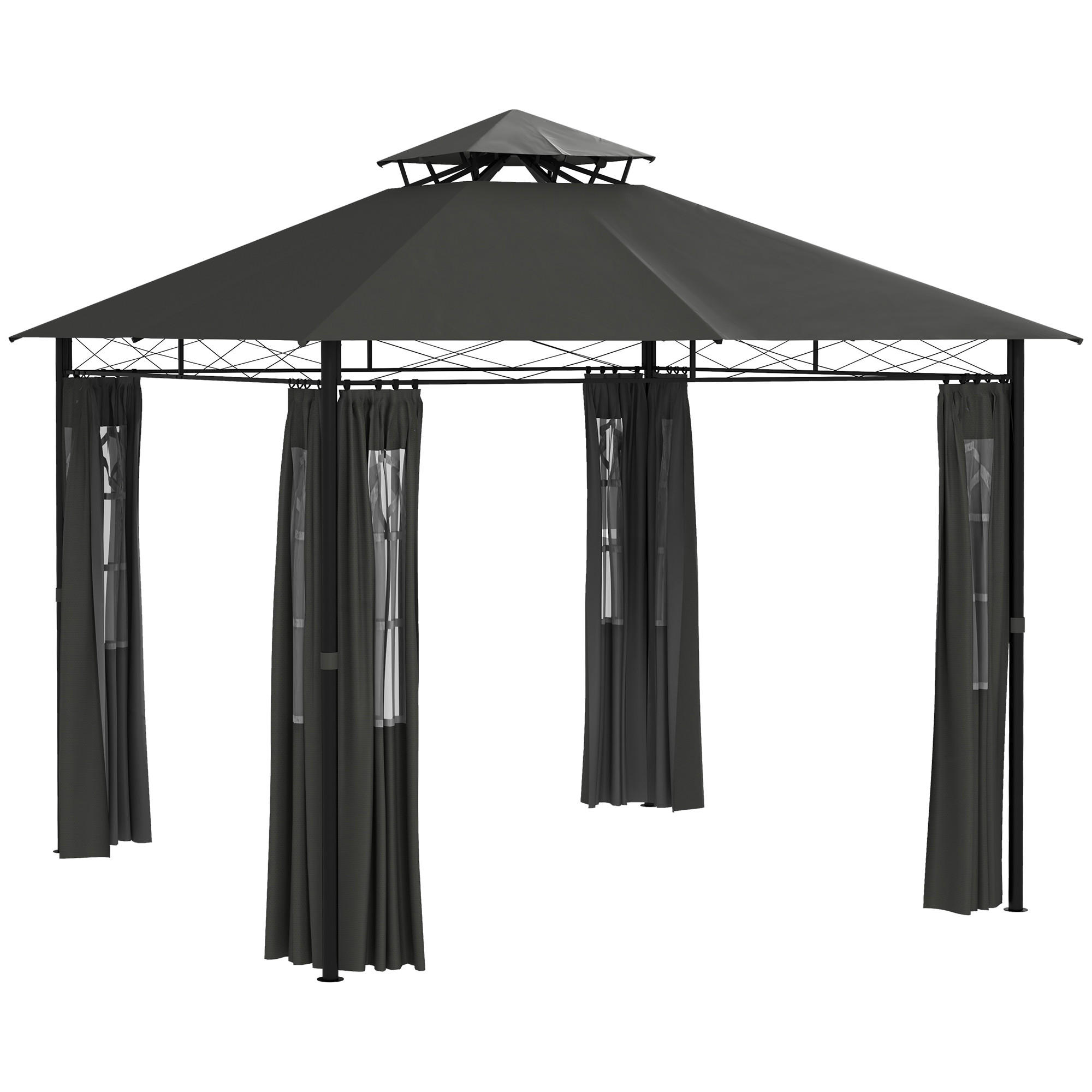 PAVILLON, Dunkelgrau, Metall, Polyester - Dunkelgrau, Metall (295/2.85/295cm) - Outsunny