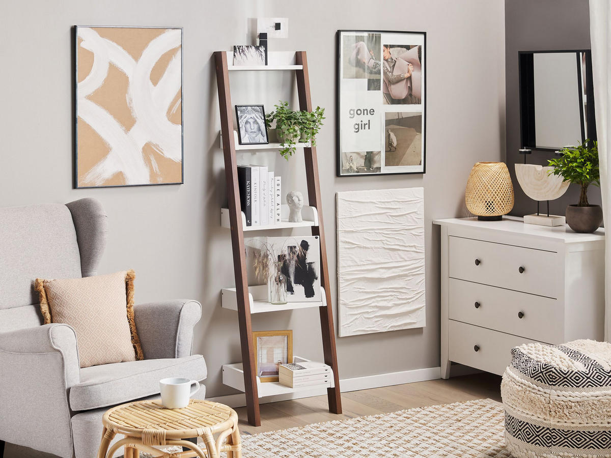 BÜCHERREGAL 5 Fächer Mobile Duo - Weiß, Holzwerkstoff (45/166/36cm) - Beliani