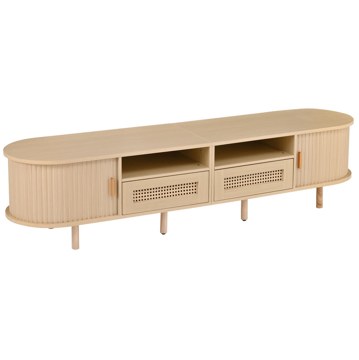TV ormarić 170/40/40 cm svijetli hrast od MDF-a s ratan ladicama i kliznim vratima - prirodne boje, drvni materijal (170/40/40cm) - OKWISH