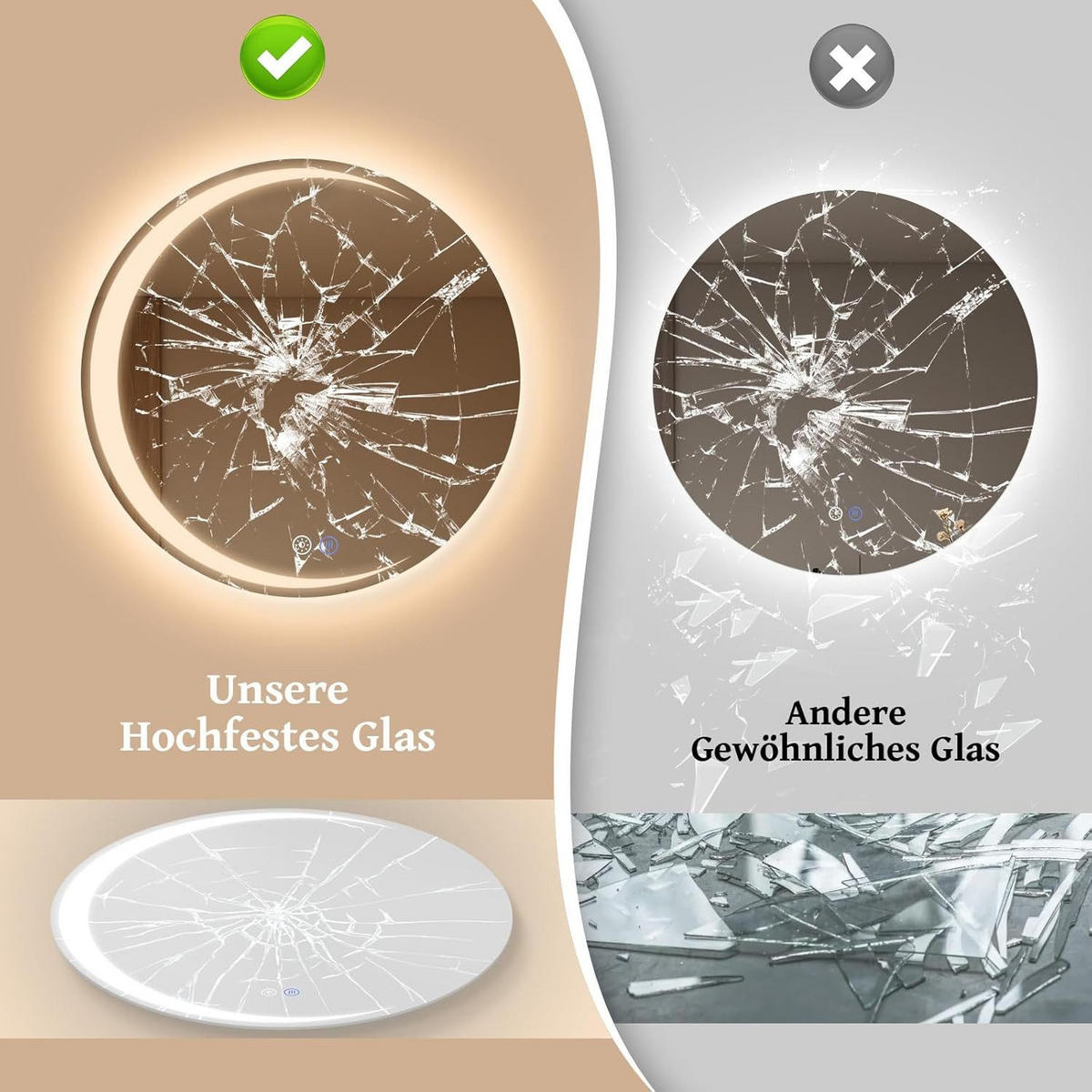 BADSPIEGEL Modern Linas 80/80/2.4 cm - Silberfarben, Metall (80/2.4/80cm) - ZMH