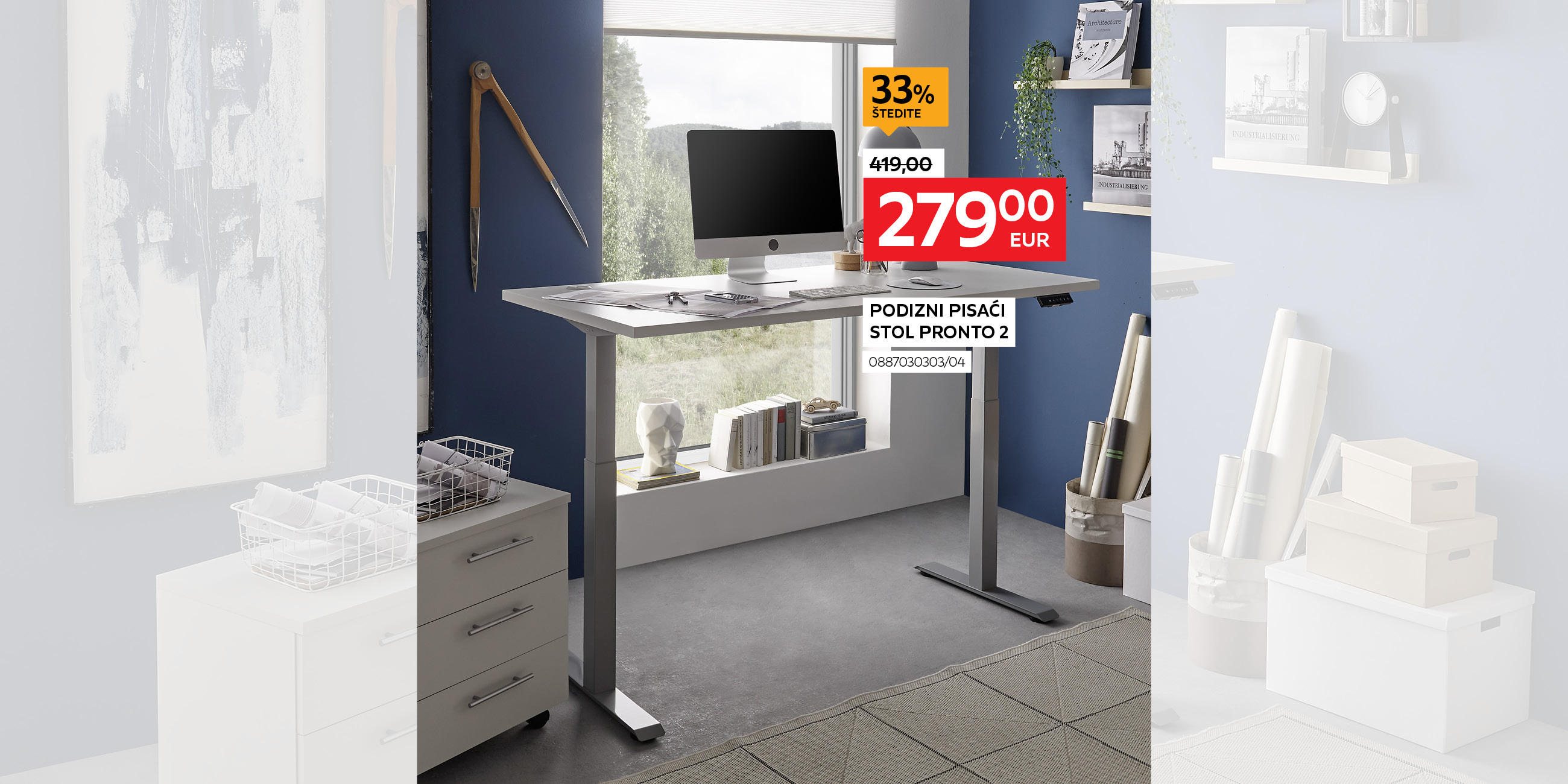 podizni pisaći stol Pronto 2 0887030303/04 umjesto 419,00€ nova cijena 279,00€ štedite 33%